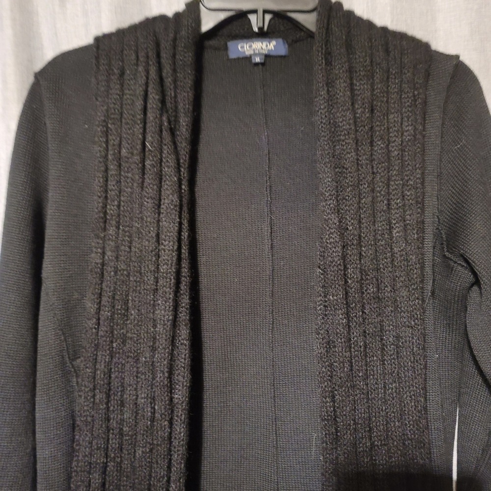 Clorinda‎ Made in Italy Black Merino Wool Mohair Blend Longline Cardigan Sweater - Picture 2 of 10
